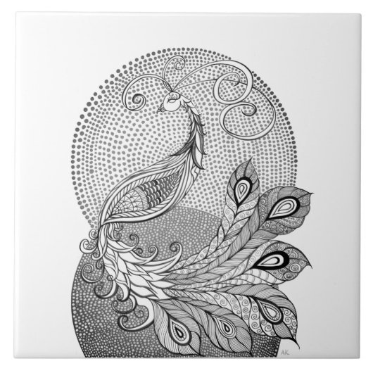 ムーンライトシルバーとホワイトピーコック タイル (正面)