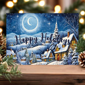 ムーンライトスノーウィービレッジクリスマスホリデー シーズンカード