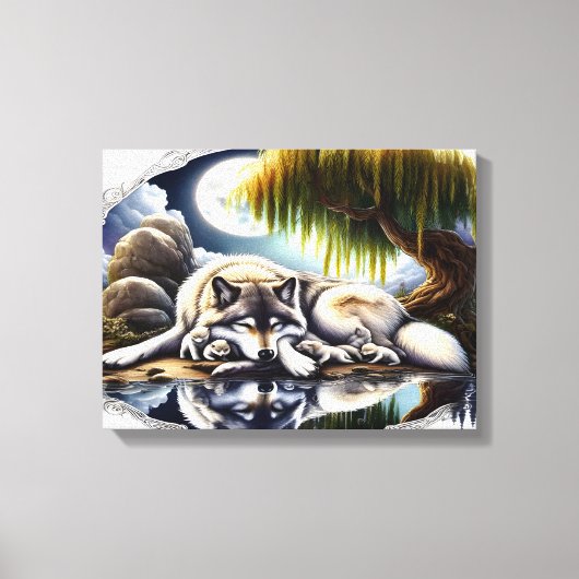 ムーンライトセレニティアスリム化ウルフ16x12 キャンバスプリント (正面)