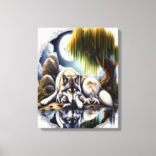 ムーンライトセレニティアスリム化ウルフ16x20 キャンバスプリント (正面)