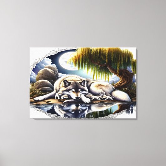 ムーンライトセレニティアスリム化ウルフ36x24 キャンバスプリント (正面)