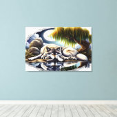 ムーンライトセレニティアスリム化ウルフ36x24 キャンバスプリント (インサイチュ (ウッドフロア))