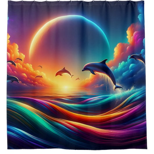 ムーンライトドルフィンダンス シャワーカーテン (正面)