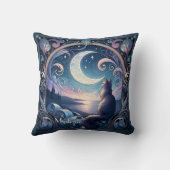 ムーンライトナイトキャットファンタジーブルーアールヌーボーデザイン クッション (裏面)