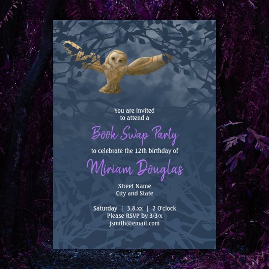 ムーンライトバーンフクロウ、ミッドナイトブルーフォレストカード 招待状