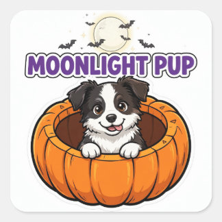 ムーンライトパップステッカー Border Collie Giant Pumpki スクエアシール