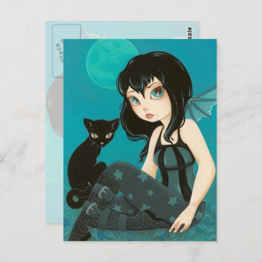 ムーンライトヒジンクス – フェアリー黒猫はがき ポストカード (正面/裏面)
