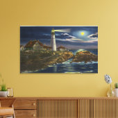 ムーンライトビューオブザポートランドヘッドライトハウス キャンバスプリント (インサイチュ (リビング))