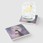 ムーンライトピンク/パープル大理石コースターの黒猫 ストーンコースター (横)