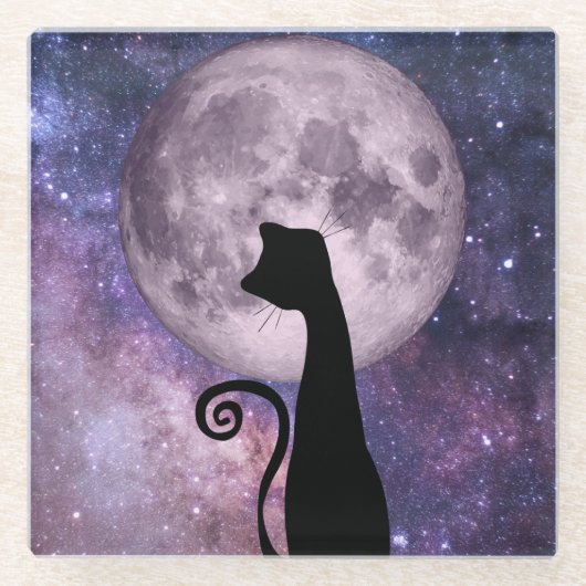 ムーンライトピンク/紫ガラスコースターの黒猫 ガラスコースター (正面)