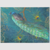 ムーンライトピーコックn羽根ティール(緑がかった色)金ゴールドデコパージュ 薄葉紙 (正面)