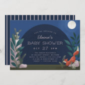 ムーンライトフォレストウッドランドキツネベビーシャワー招待状 招待状 (正面/裏面)