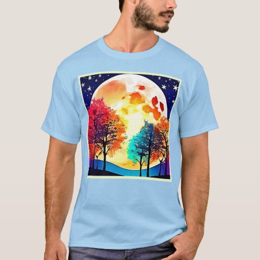 ムーンライトフォレストファンタジーアート Tシャツ (正面)