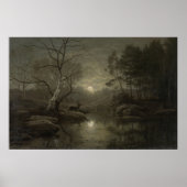 ムーンライトフォレストランドスケープ絵画ヴィンテージ ポスター (正面)
