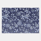 ムーンライトブルーダリアスフローラつる植物オンネイビーブルー ラッピングペーパーシート (正面2)
