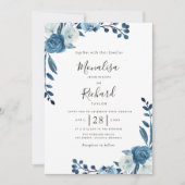 ムーンライトブルーフラワーズ結婚式招待状 招待状 (正面)