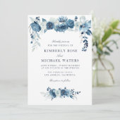 ムーンライトブルーフローラ結婚フレーム 招待状 (スタンド正面)