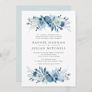ムーンライトブルー水彩結婚フローラズ 招待状