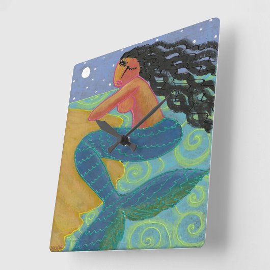 ムーンライトマーメイド抽象芸術アートスクエアウォールクロック スクエア壁時計 (傾斜)