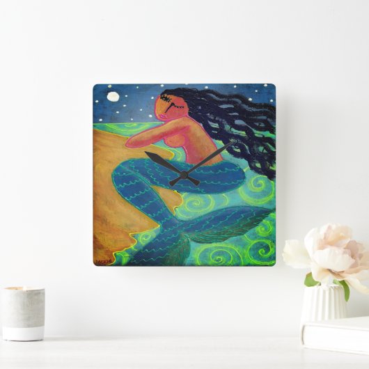 ムーンライトマーメイド抽象芸術アート スクエア壁時計 (ホーム)