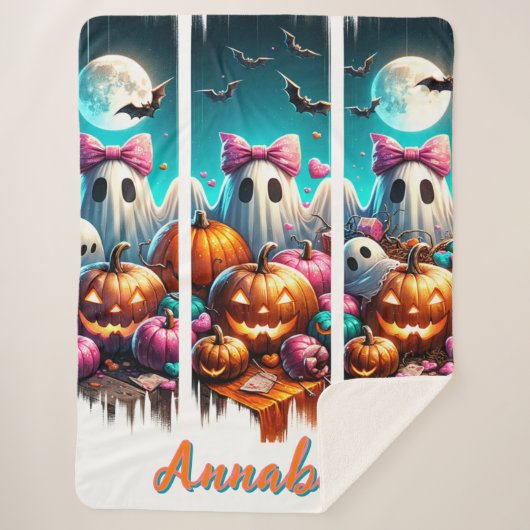 ムーンライトミシュチ – ピンクの弓の幽霊 シェルパブランケット (正面)