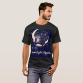 ムーンライトメイツ かわいい黒猫とフクロウの三日月 Tシャツ (正面フル)