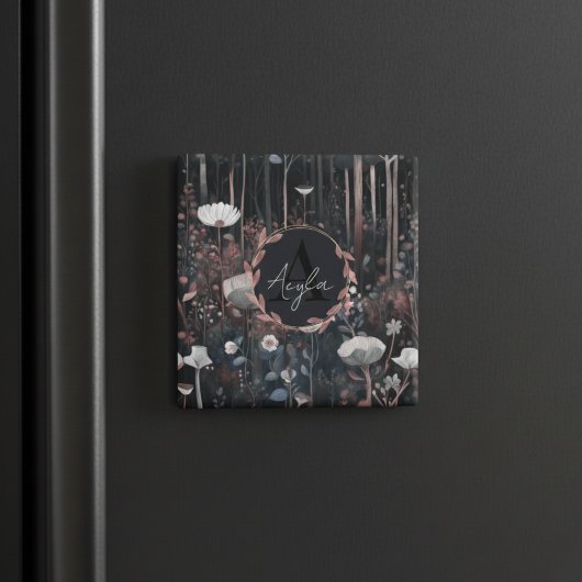 ムーンライトモノグラムお洒落フォレストワイルドフラワー マグネット