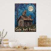 ムーンライトルックアウト:キャビンの屋根の上のラクーン ポスター (キッチン)