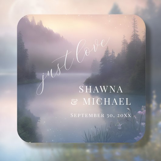 ムーンライトレイクフォレストウッドランド結婚ファンタジー スクエアペーパーコースター