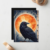 ムーンライトレイヴンオン樺の木ツリー ノートカード (正面/裏面インサイチュ)