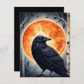 ムーンライトレイヴンオン樺の木ツリー ノートカード (正面/裏面)