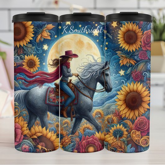 ムーンライト女性のカーボーイひまわり馬ライド タンブラー