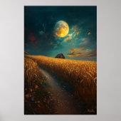 ムーンライト小麦畑 – 穏やかな夜景 ポスター (正面)
