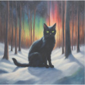 ムーンライト魔法:雪の森の中の黒猫 シール (正面)