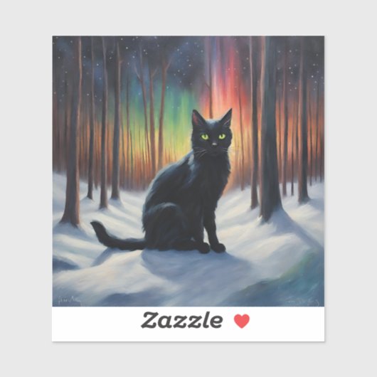 ムーンライト魔法:雪の森の中の黒猫 シール (シート)