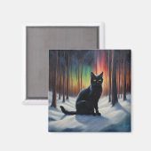 ムーンライト魔法：雪の森の中の黒猫 マグネット (正面/裏面)