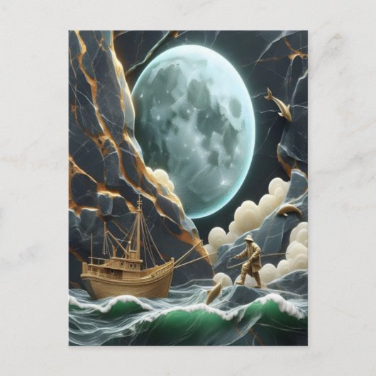 ムーンライト魚釣りアンダーザクリフ ポストカード (正面)