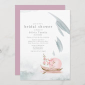 ムーンライ日本のンに優雅なボートブライダルシャワー 招待状 (正面/裏面)