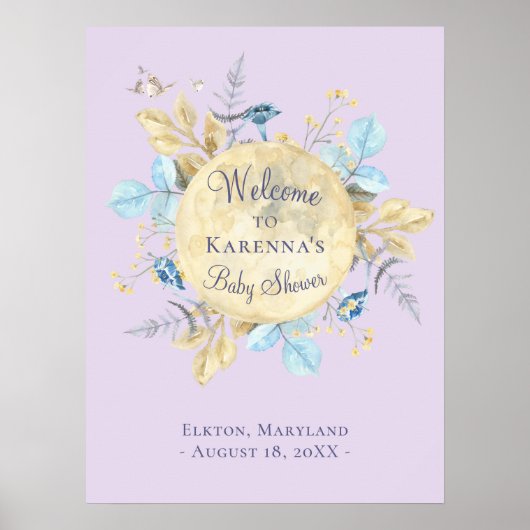 ムーンラベお洒落ンダーパープルベビーシャワーへようこそ ポスター (正面)