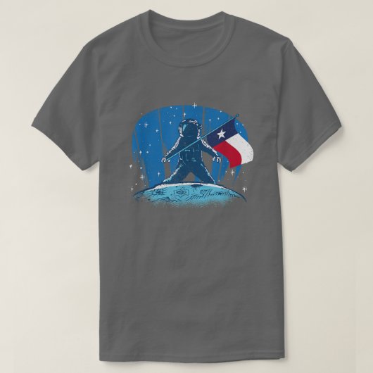 ムーンランディング愛国的なテキサス州旗誇りを持った宇宙飛行士 Tシャツ (デザイン正面)