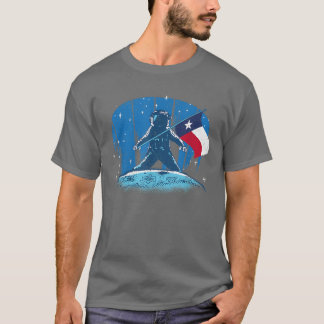 ムーンランディング愛国的なテキサス州旗誇りを持った宇宙飛行士 Tシャツ