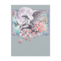 ムーンリットエンジェル - 月とピンクの花、淡い色合い
