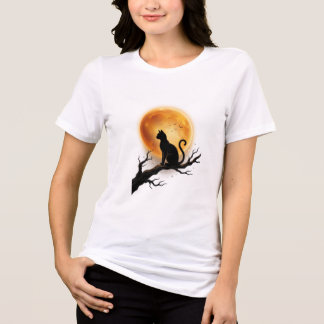 ムーンリットブラックキャットシルエット エレガントハロウィン トライブレンドTシャツ