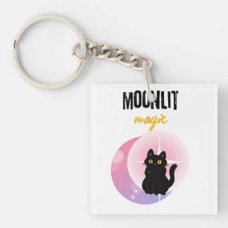 ムーンリットマジック 黒猫 Tシャツ | かわいい 天体 キーホルダー