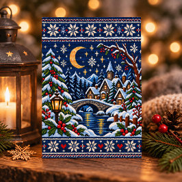 ムーンリット ニット 冬の村 クリスマス ポストカード