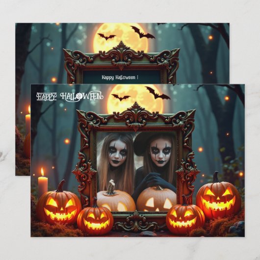 🎃ムーンリット・マスカレード カスタムフォトカード 招待状 (正面/裏面)