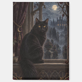 ムーンリット・マナー・ブラックキャット・ゴシックアート マグネット