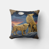 ムーンリ威厳のあるットの空の下で狼がハウリング クッション (正面)