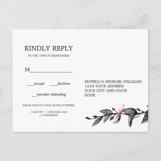 ムーンレイトブルーム | フローラルウェディング  RSVP 料理選択 インビテーションポストカード (裏面)