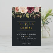 ムーンレイド ガーデン ダーク ウォータカラー フローラル 箔招待状 (立ち正面)